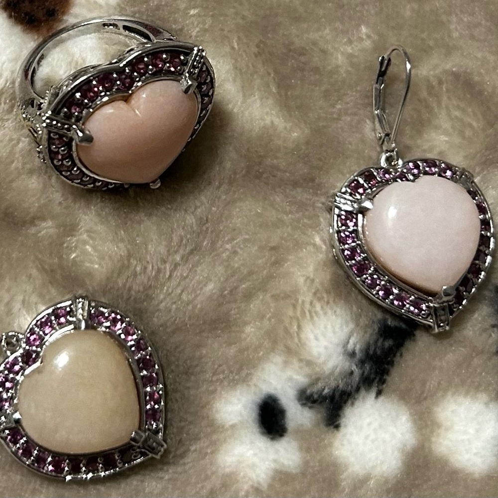 Vintage authentic gemstones sterling silver Heart-Shaped Pendant Set